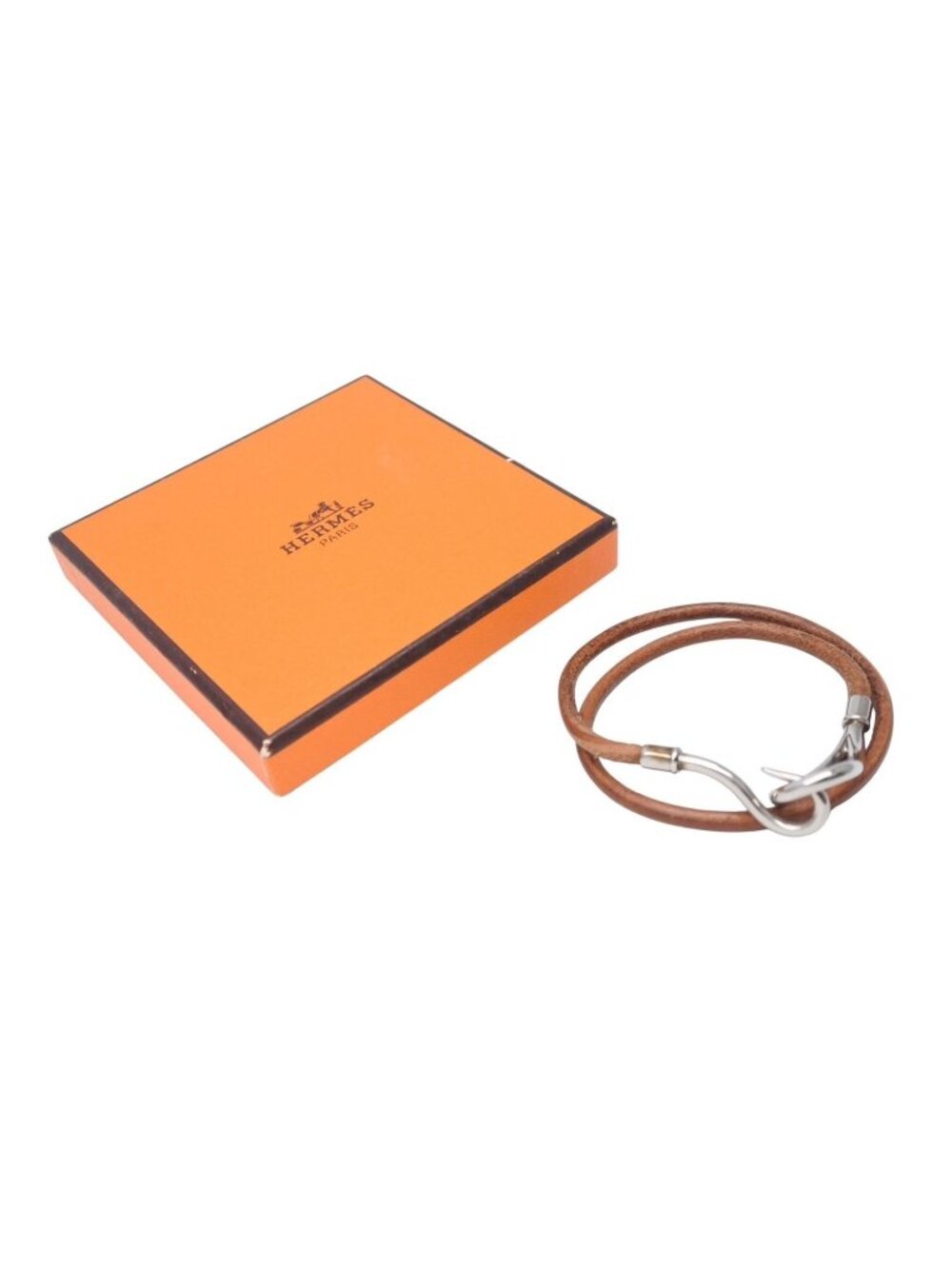 Hermes Jumbo Choker Necklace Bracelet Leather Brown Silver